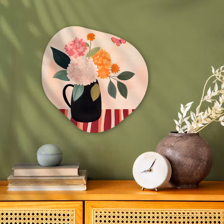 Organisch schilderij - Forex - Vaas - Bloemen - Vlinder - Rood — 2