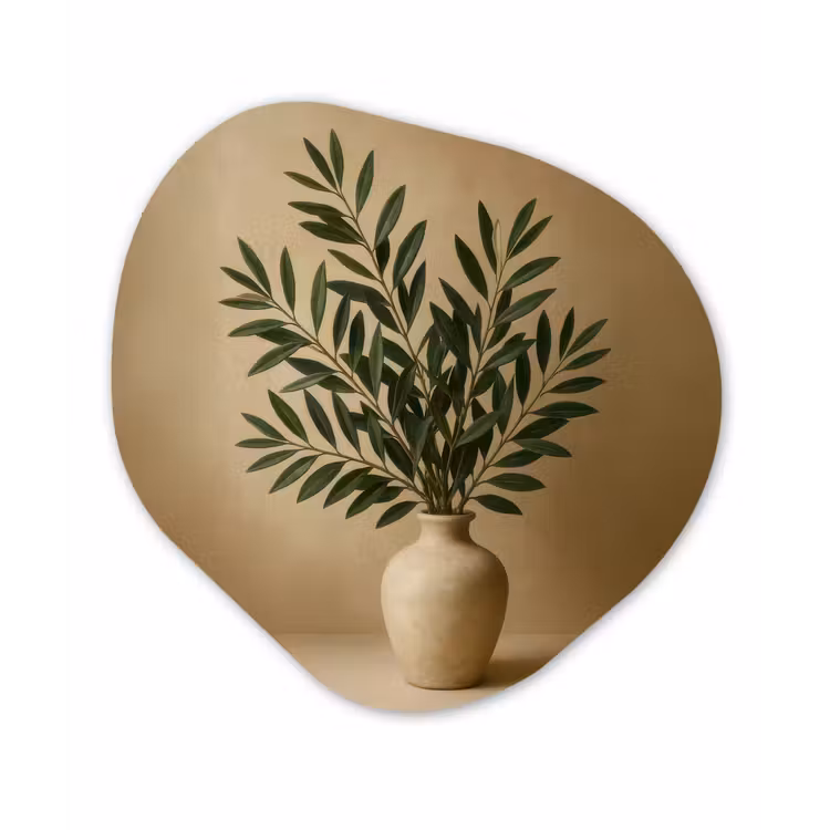 Organisch schilderij - Forex - Vaas - Olijftakken - Bladeren - Beige — 1