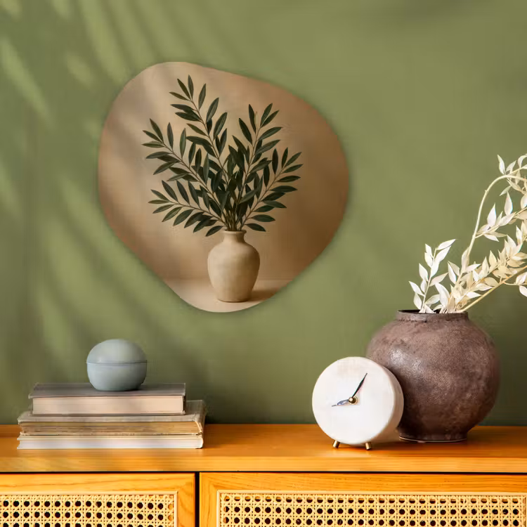 Organisch schilderij - Forex - Vaas - Olijftakken - Bladeren - Beige — 2
