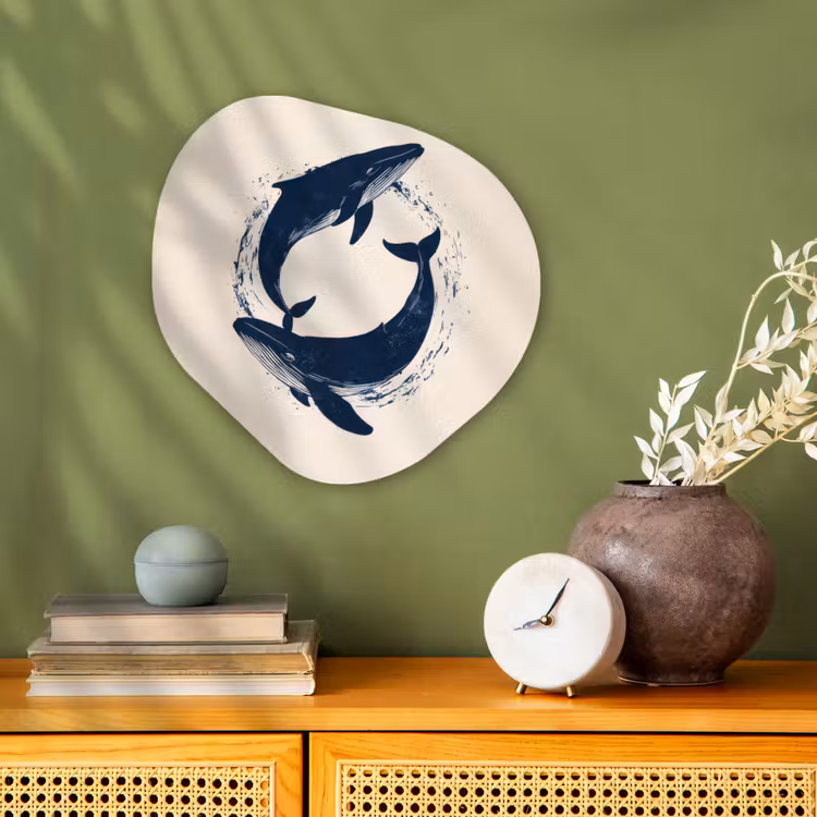 Organisch schilderij - Forex - Walvissen - Spetters - Cirkel - Donkerblauw — 2