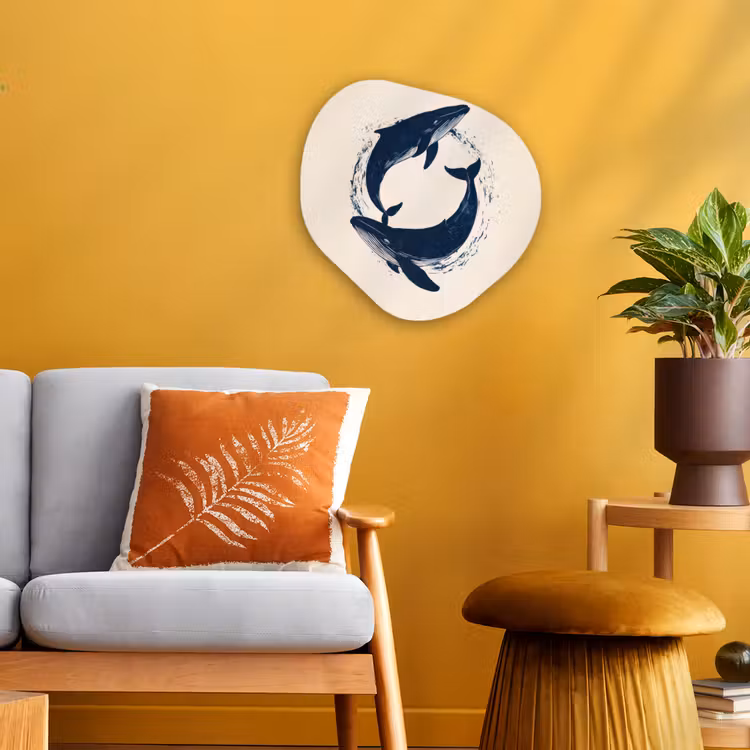 Organisch schilderij - Forex - Walvissen - Spetters - Cirkel - Donkerblauw — 3