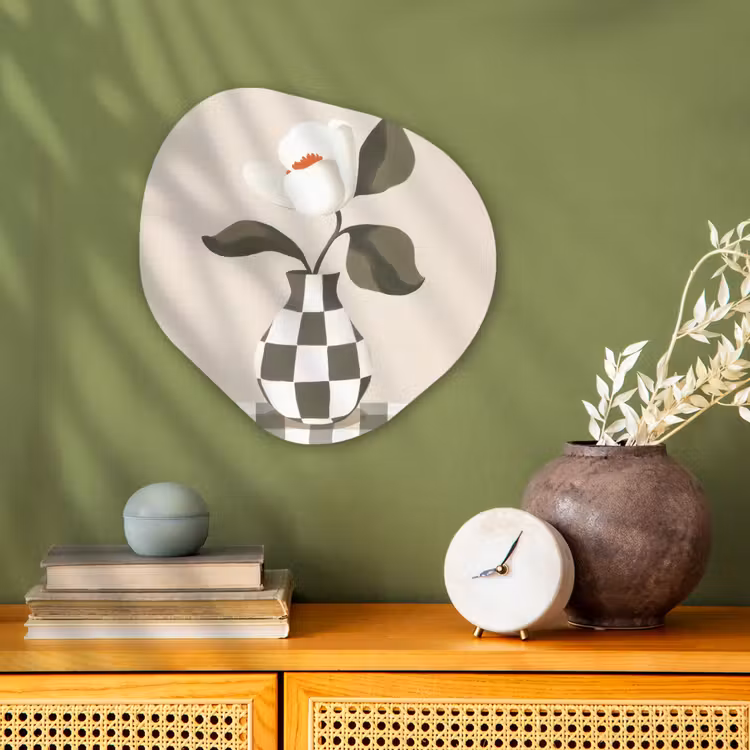 Organisch schilderij - Forex - Vaas - Geruit - Groen - Bloem — 2
