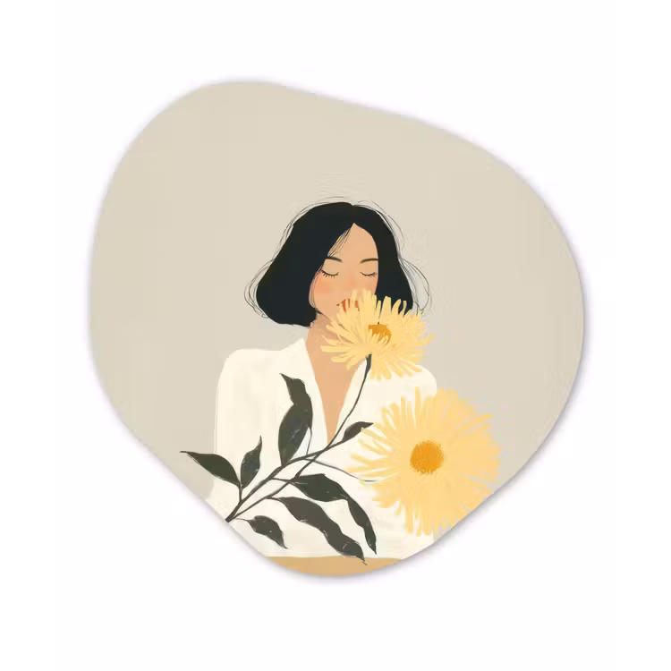 Organisch schilderij - Forex - Vrouw - Bloem - Geel - Minimalistisch — 1