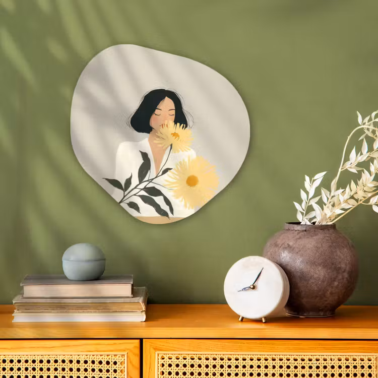 Organisch schilderij - Forex - Vrouw - Bloem - Geel - Minimalistisch — 2