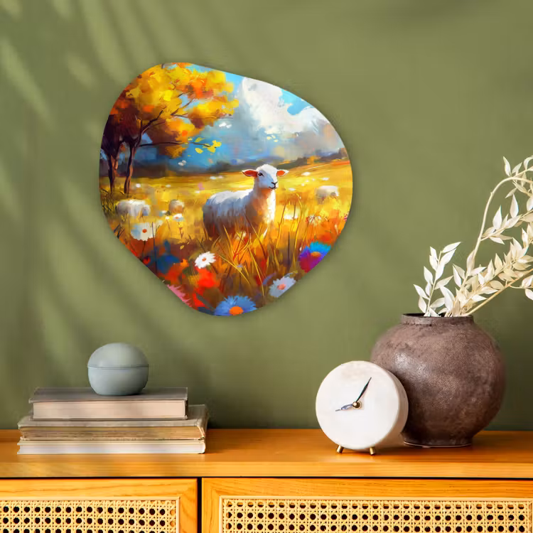 Organisch schilderij - Forex - Schaap - Weide - Bloemen — 2