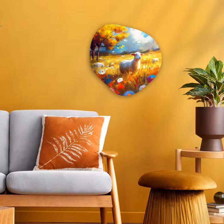 Organisch schilderij - Forex - Schaap - Weide - Bloemen — 3