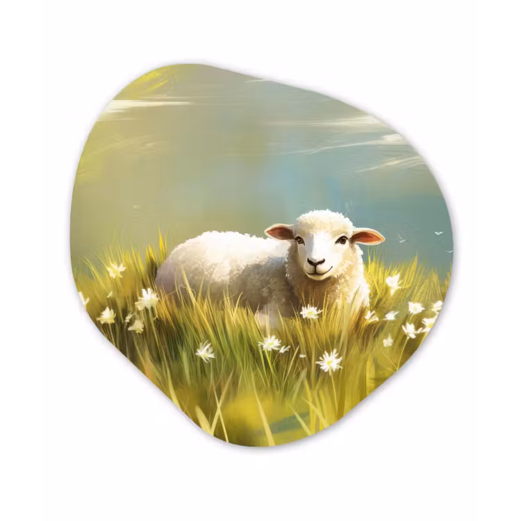 Organisch schilderij - Forex - Schaap - Weide - Groen — 1