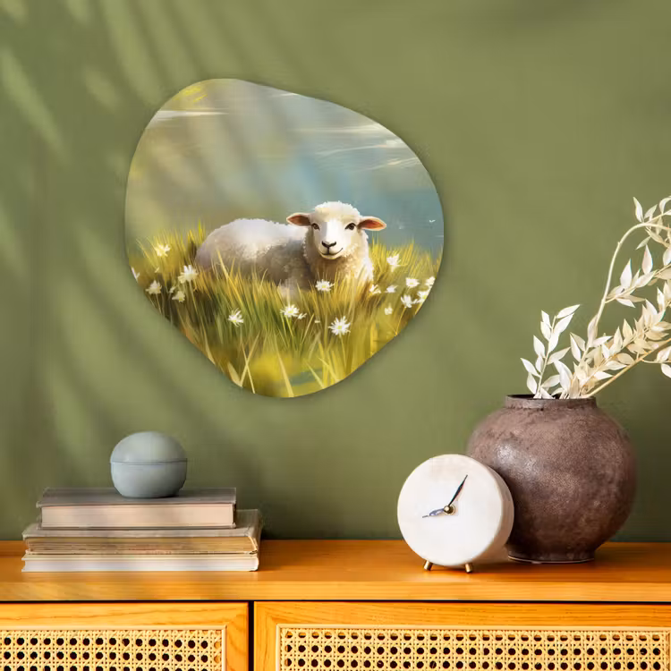 Organisch schilderij - Forex - Schaap - Weide - Groen — 2