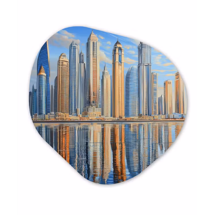 Organisch schilderij - Forex - Skyline - Wolkenkrabbers - Water - Blauw — 1
