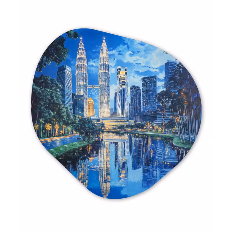 Organisch schilderij - Forex - Stad Kuala Lumpur - Skyline - Wolkenkrabbers - Water — 1