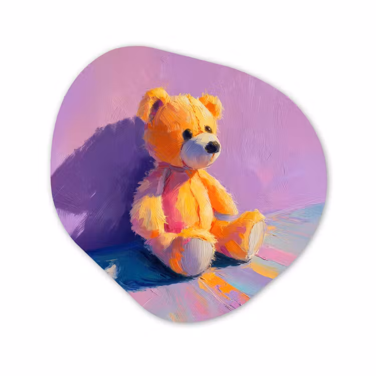 Organisch schilderij - Forex - Teddybeer - Schaduw - Penseelstreken - Paars — 1
