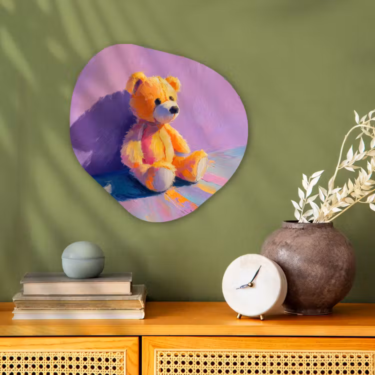 Organisch schilderij - Forex - Teddybeer - Schaduw - Penseelstreken - Paars — 2
