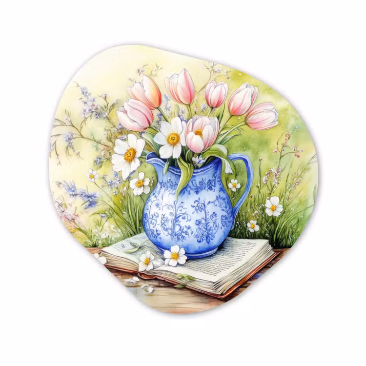 Organisch schilderij - Forex - Vaas - Delftsblauw - Madeliefjes — 1