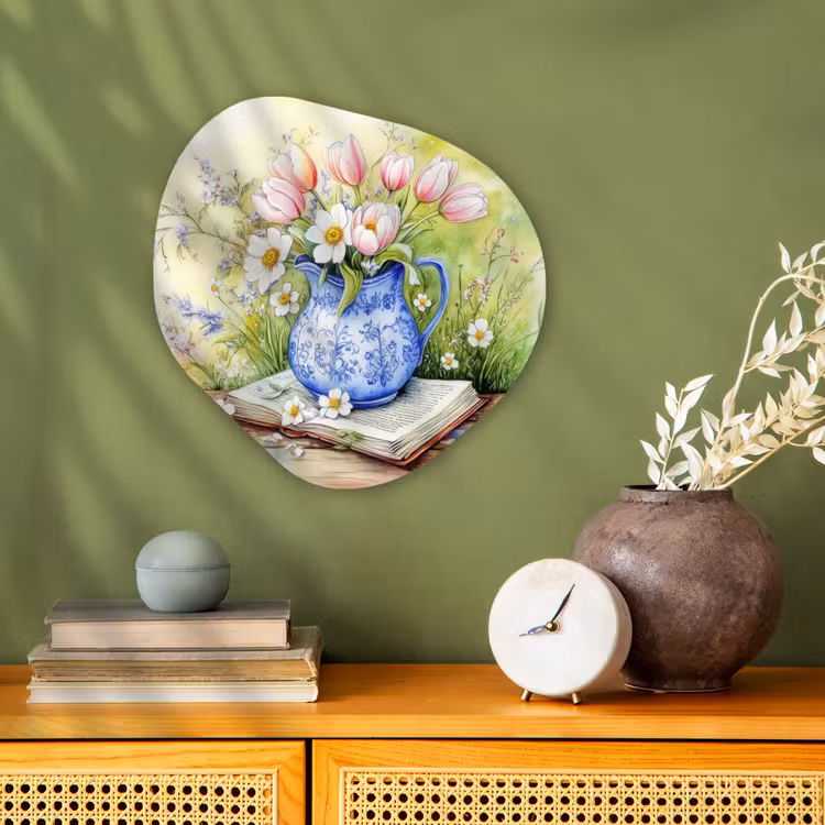 Organisch schilderij - Forex - Vaas - Delftsblauw - Madeliefjes — 2