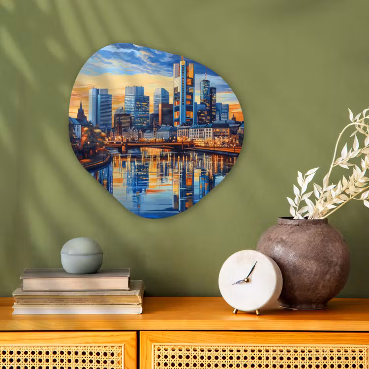 Organisch schilderij - Forex - Zonsondergang Frankfurt - Stad - Skyline - Water — 2