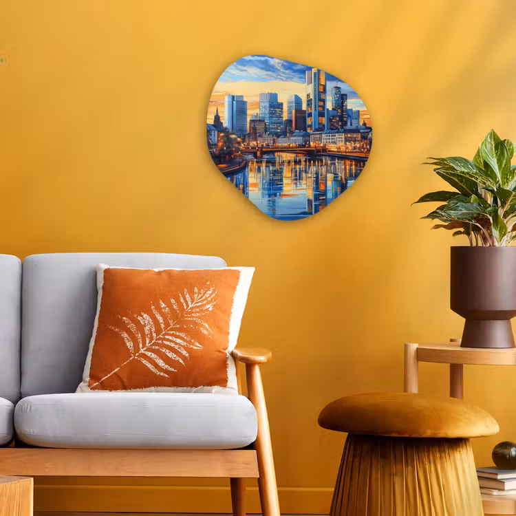 Organisch schilderij - Forex - Zonsondergang Frankfurt - Stad - Skyline - Water — 3