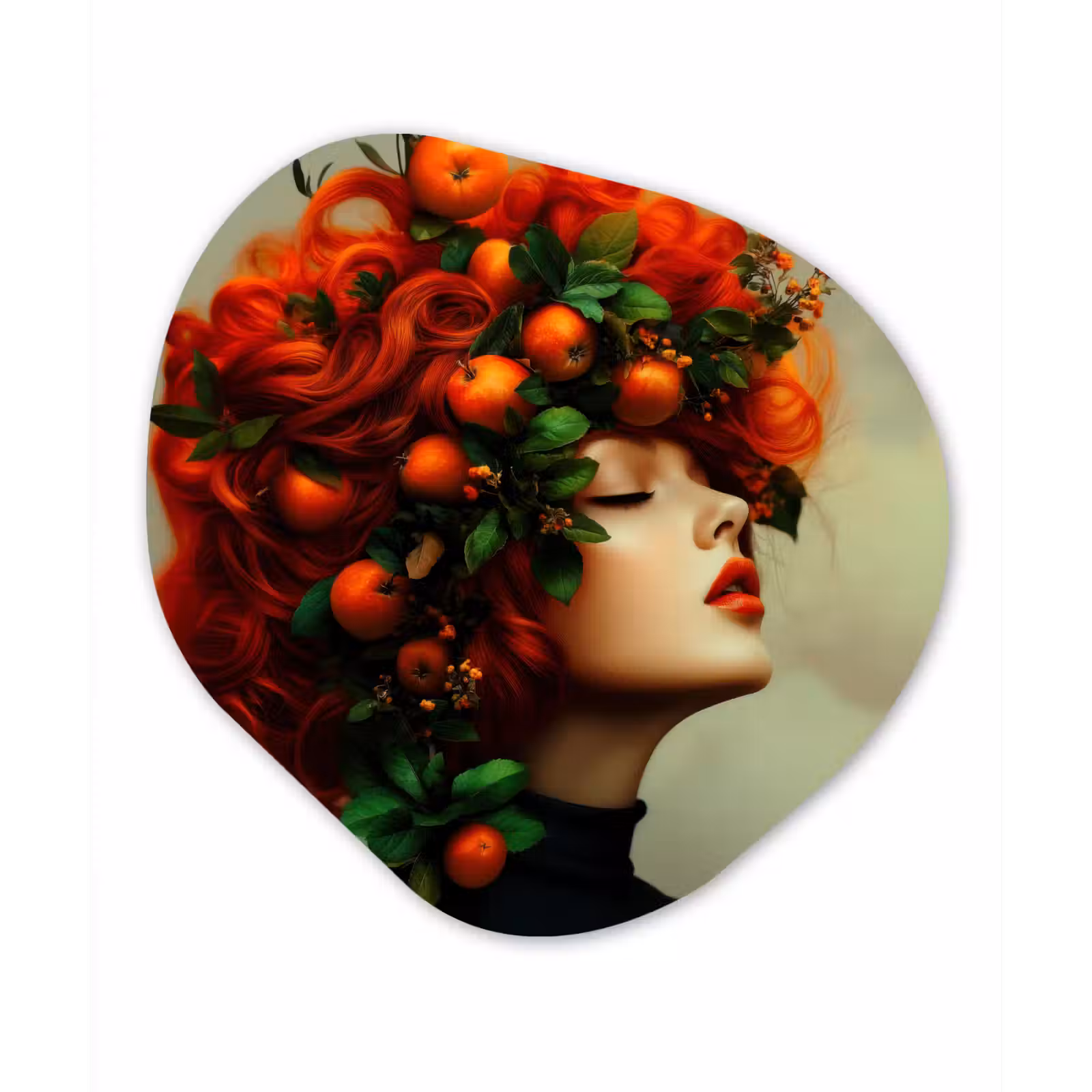 Organisch schilderij - Forex - Vrouw - Appels - Rood - Bladeren — 1