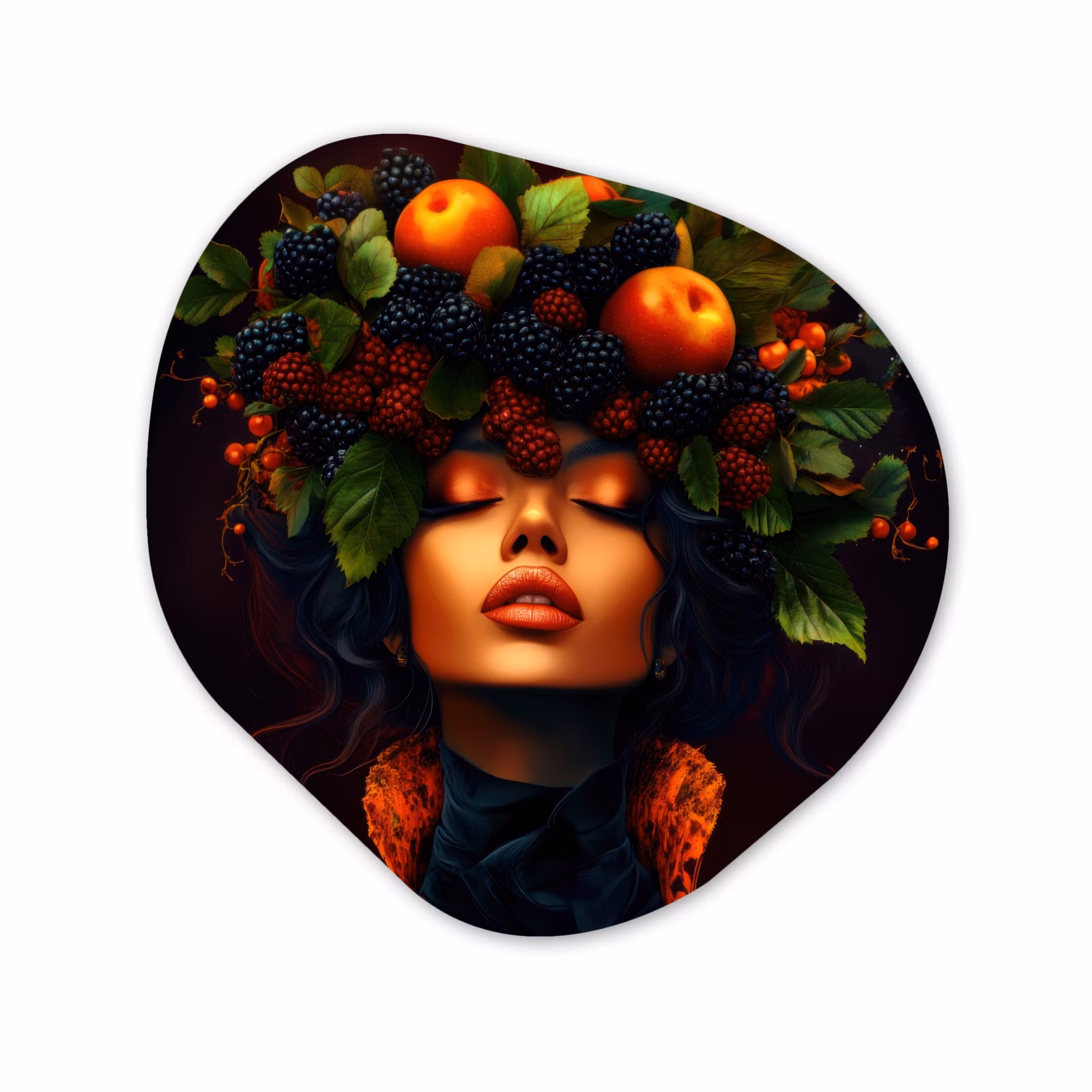 Organisch schilderij - Forex - Vrouw - Zwart - Bessen - Bramen - Appels — 1
