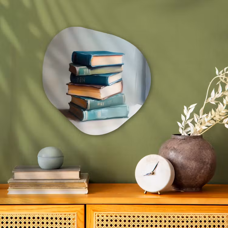 Organisch schilderij - Forex - Stapel - Boeken - Groen - Daglicht — 2