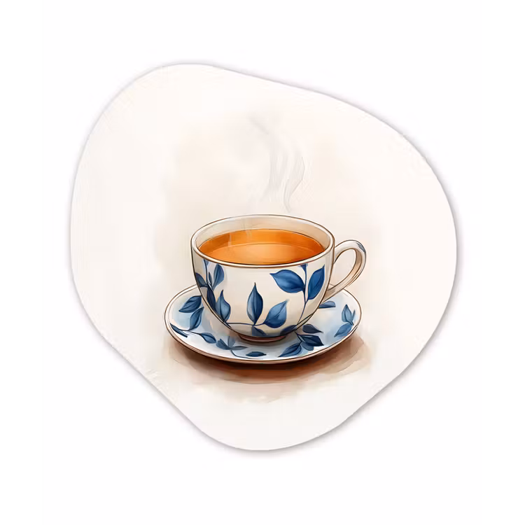 Organisch schilderij - Forex - Theekop - Bladeren - Blauw — 1