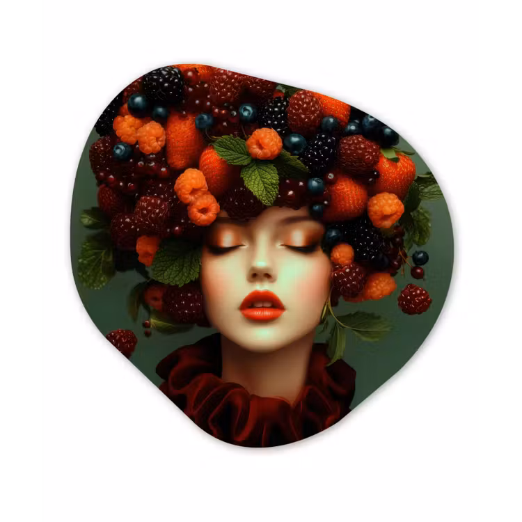 Organisch schilderij - Forex - Vrouw - Aardbeien - Frambozen - Bramen - Bessen — 1