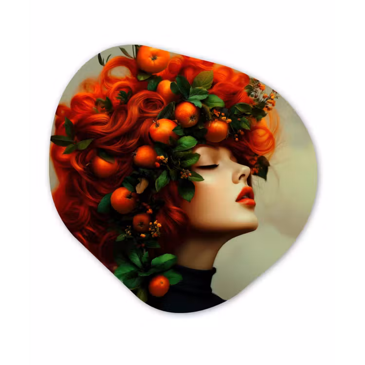 Organisch schilderij - Forex - Vrouw - Appels - Rood - Bladeren — 1