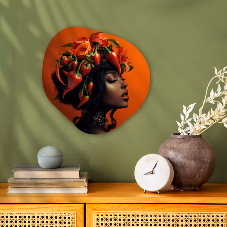 Organisch schilderij - Forex - Vrouw - Chilipepers - Pepers - Bloemen — 2