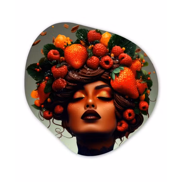 Organisch schilderij - Forex - Vrouw - Chocolade - Frambozen - Aardbeien - Koekjes — 1