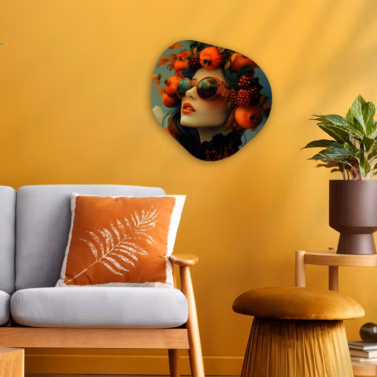 Organisch schilderij - Forex - Vrouw - Granaatappel - Herfst - Zonnebril — 3