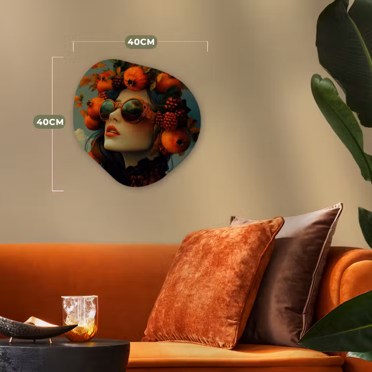 Organisch schilderij - Forex - Vrouw - Granaatappel - Herfst - Zonnebril — 4