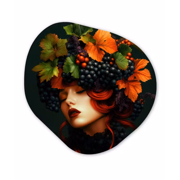 Organisch schilderij - Forex - Vrouw - Rood - Groen - Druiven — 1