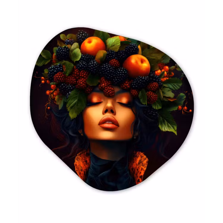Organisch schilderij - Forex - Vrouw - Zwart - Bessen - Bramen - Appels — 1