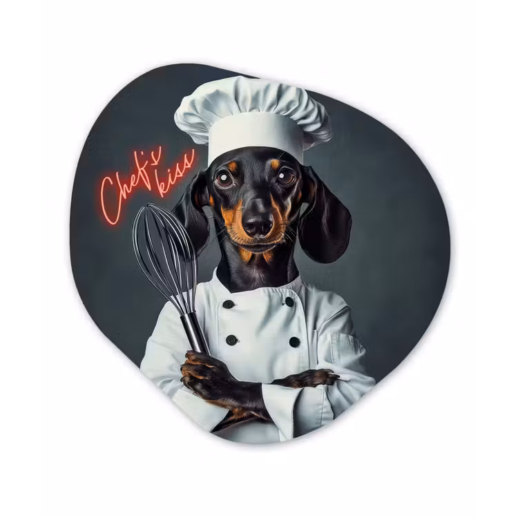 Organisch schilderij - Forex - Quote - Neon - Hond - Kokskleding — 1