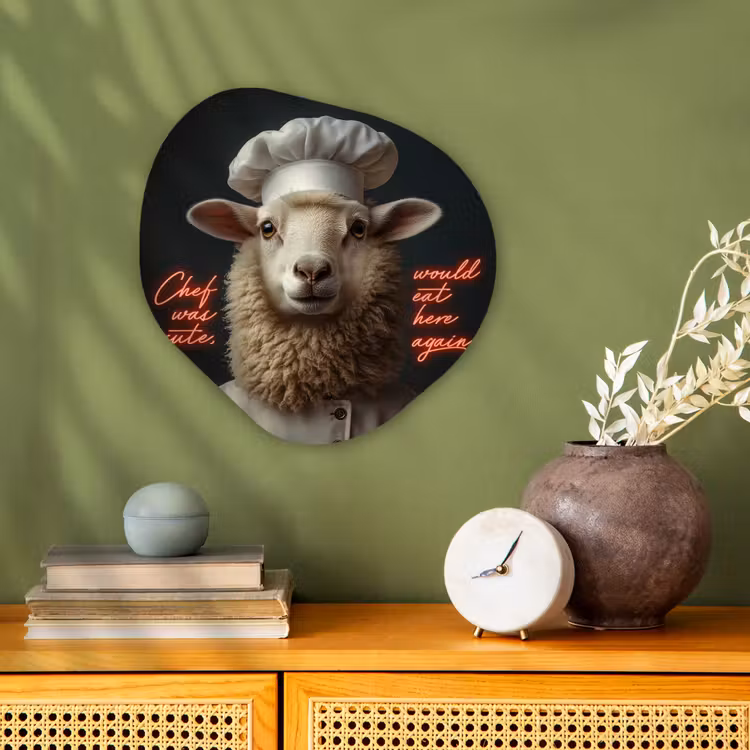 Organisch schilderij - Forex - Schaap - Kokskleding - Neon - Quote — 2