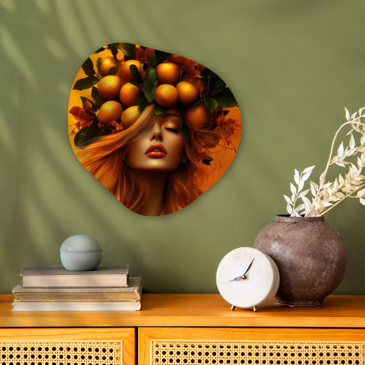 Organisch schilderij - Forex - Vrouw - Citroenen - Bloesem - Geel — 2