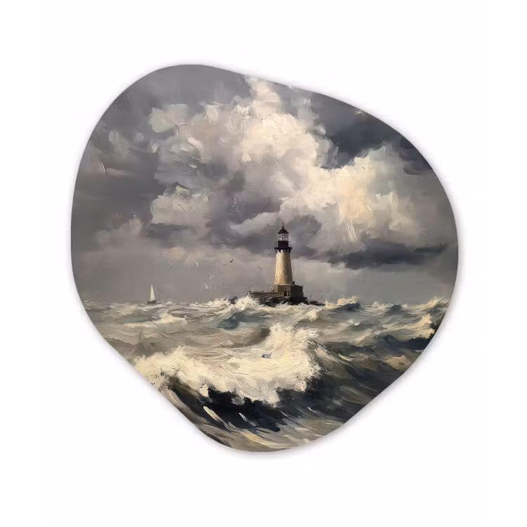 Organisch schilderij - Forex - Vuurtoren - Golven - Storm — 1