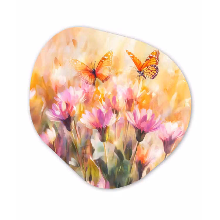 Organisch schilderij - Forex - Vlinders - Oranje - Bloemen — 1