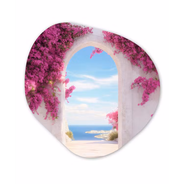 Organisch schilderij - Forex - Zee - Roze - Bloemen - Poort — 1