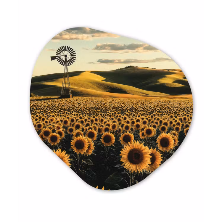 Organisch schilderij - Forex - Zonnebloem - Veld - Windmolen — 1