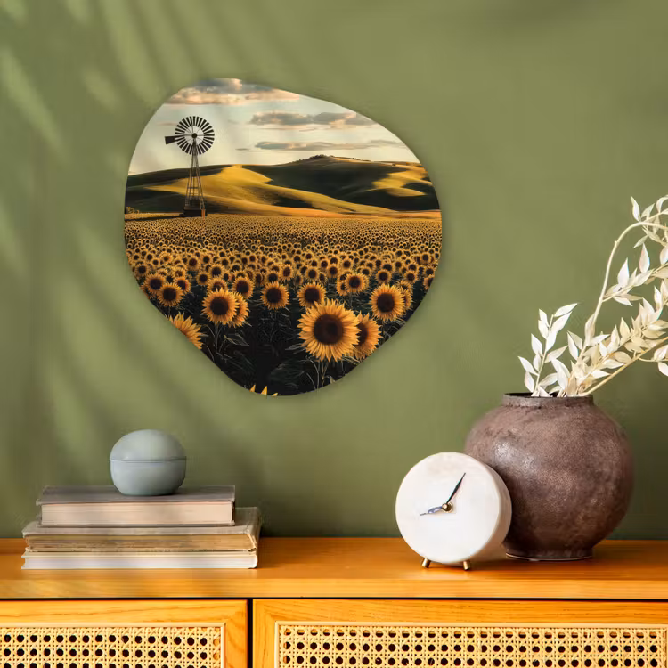 Organisch schilderij - Forex - Zonnebloem - Veld - Windmolen — 2