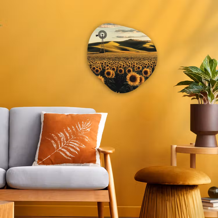 Organisch schilderij - Forex - Zonnebloem - Veld - Windmolen — 3