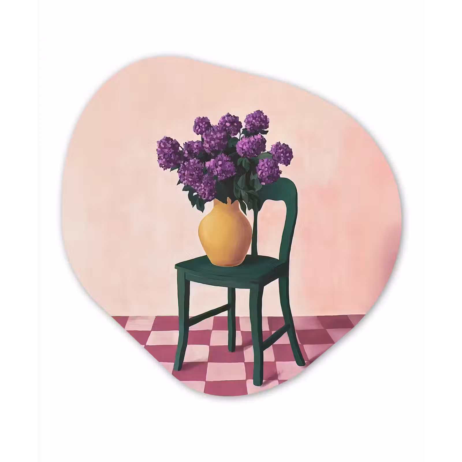 Organisch schilderij - Forex - Stoel - Vaas - Bloemen - Geblokt — 1