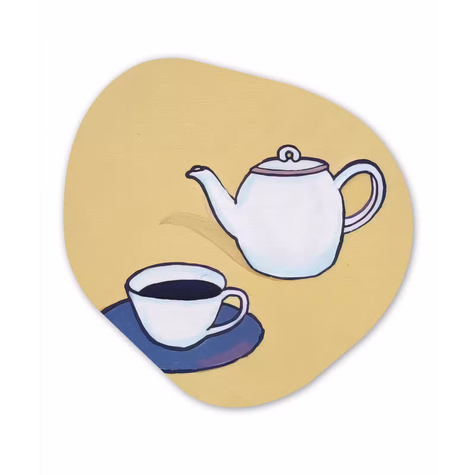 Organisch schilderij - Forex - Theepot - Kopje - Beige - Illustratie — 1