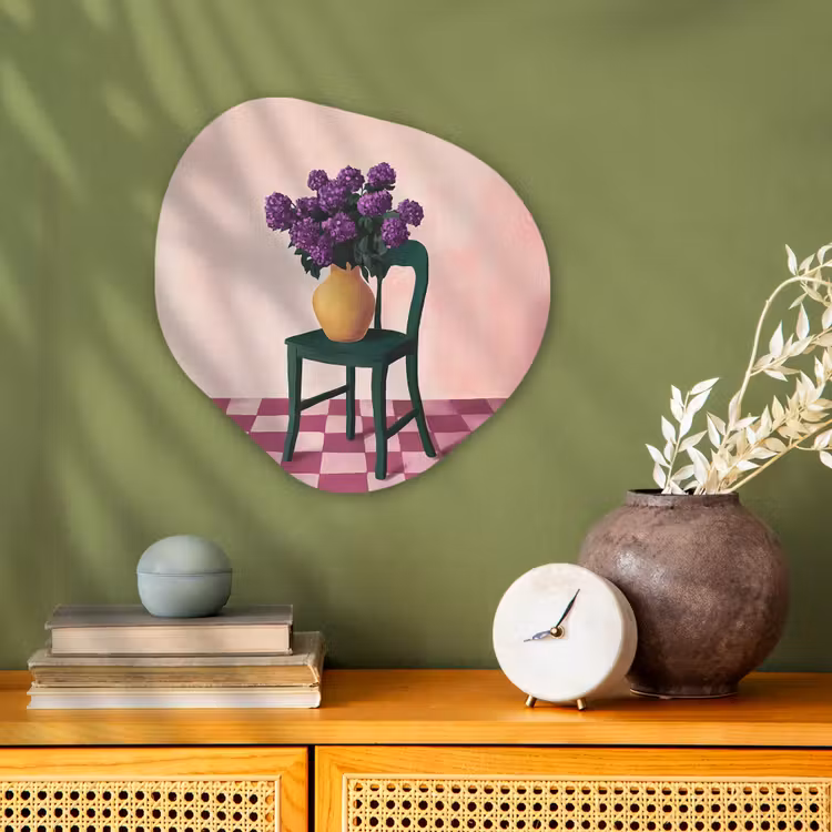 Organisch schilderij - Forex - Stoel - Vaas - Bloemen - Geblokt — 2