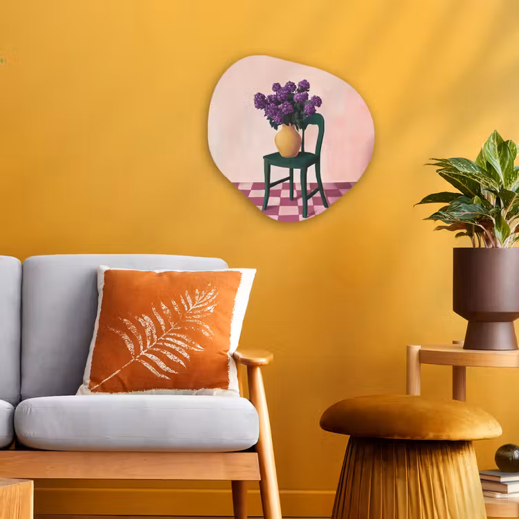 Organisch schilderij - Forex - Stoel - Vaas - Bloemen - Geblokt — 3