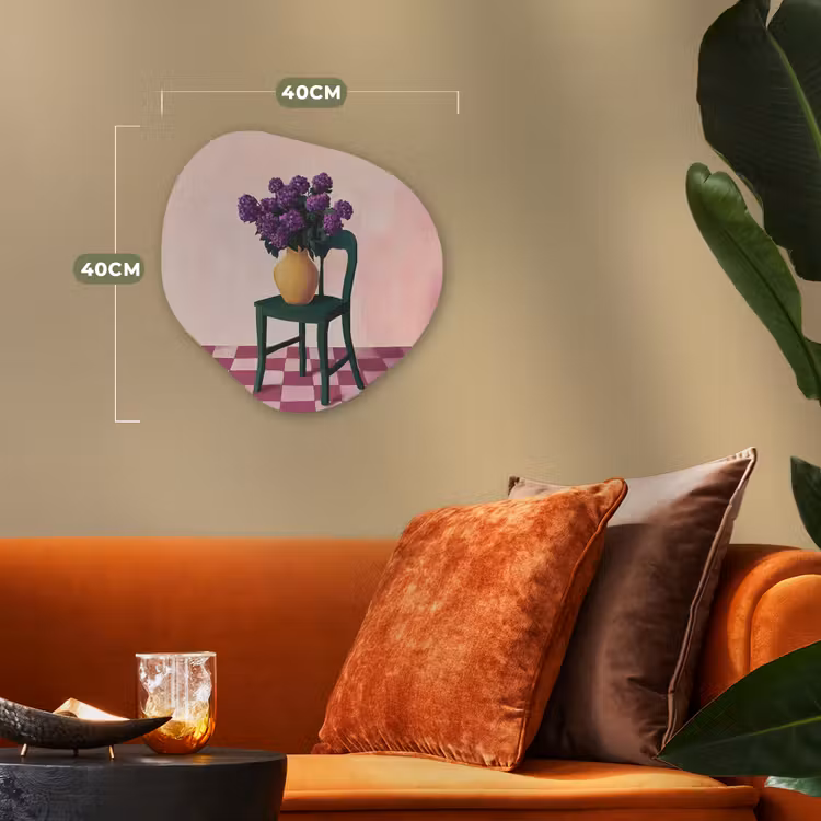 Organisch schilderij - Forex - Stoel - Vaas - Bloemen - Geblokt — 4