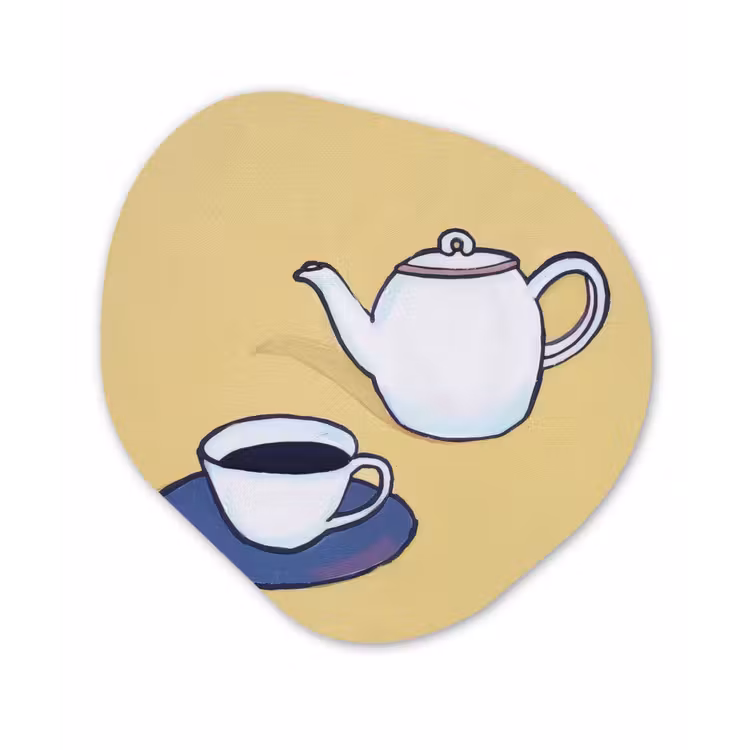 Organisch schilderij - Forex - Theepot - Kopje - Beige - Illustratie — 1