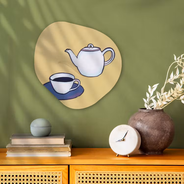 Organisch schilderij - Forex - Theepot - Kopje - Beige - Illustratie — 2
