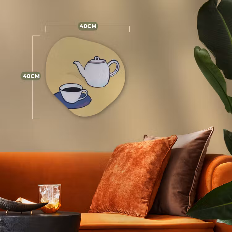 Organisch schilderij - Forex - Theepot - Kopje - Beige - Illustratie — 4