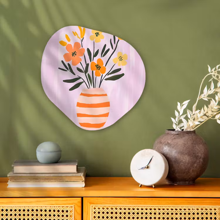 Organisch schilderij - Forex - Vaas - Gestreept - Bloemen - Oranje — 2